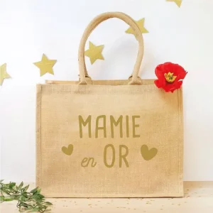 panier en jute mamie en or