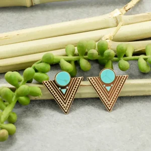 boucles d'oreilles doré et turquoise triangle