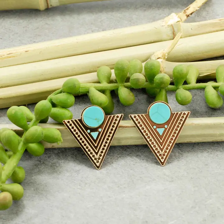 boucles d'oreilles doré et turquoise triangle