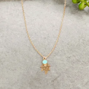 Collier feuille doré et turquoise