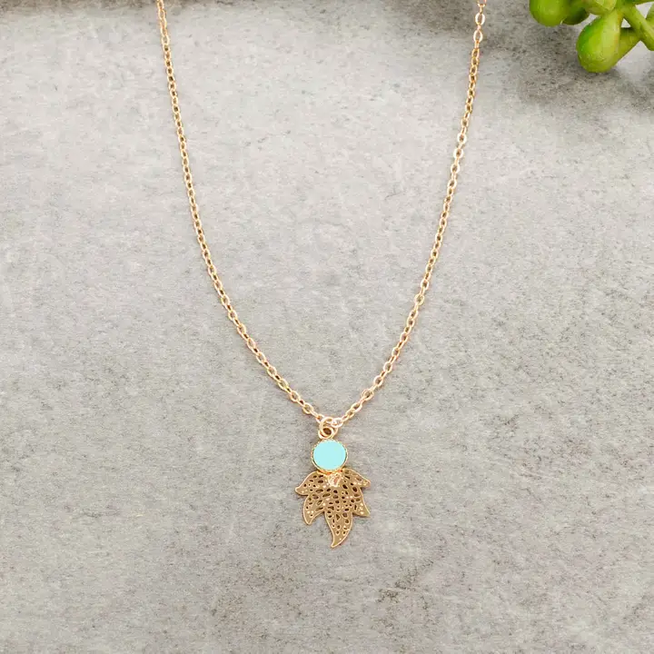 Collier feuille doré et turquoise