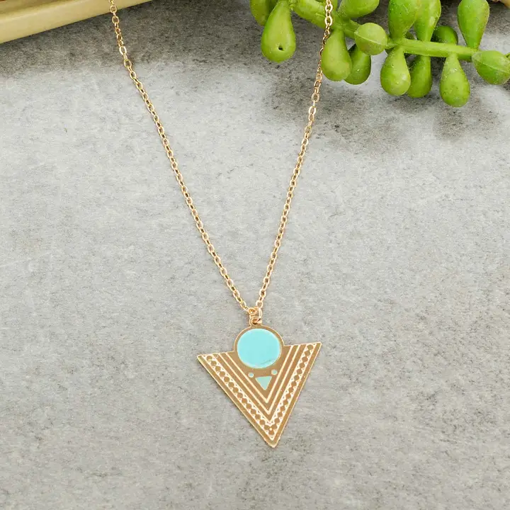 collier triangle doré et turquoise