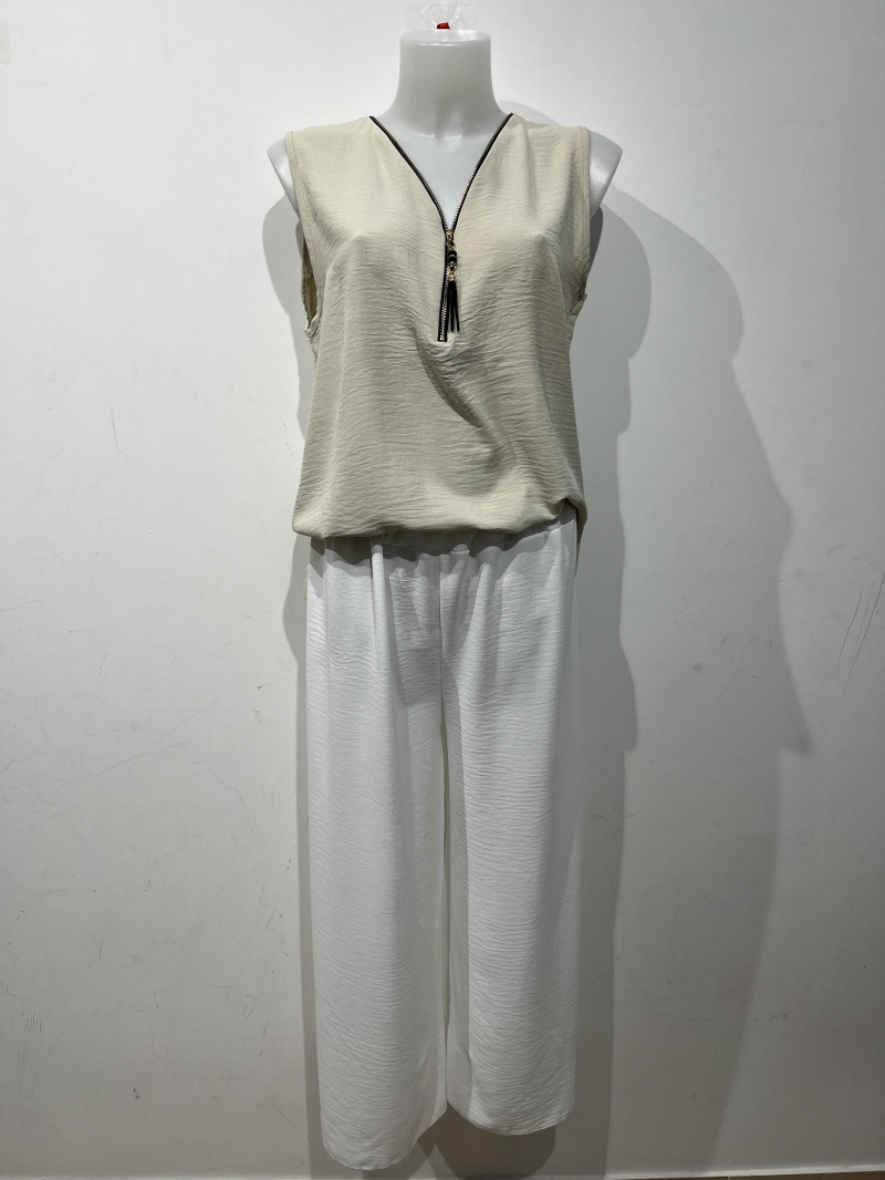 ensemble haut beige + pantalon blanc
