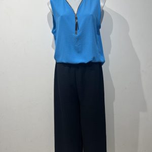 ensemble debardeur bleu turquoise avec fermeture eclair + pantalon large noir