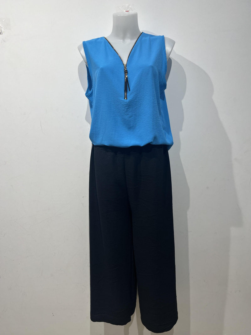 ensemble debardeur bleu turquoise avec fermeture eclair + pantalon large noir