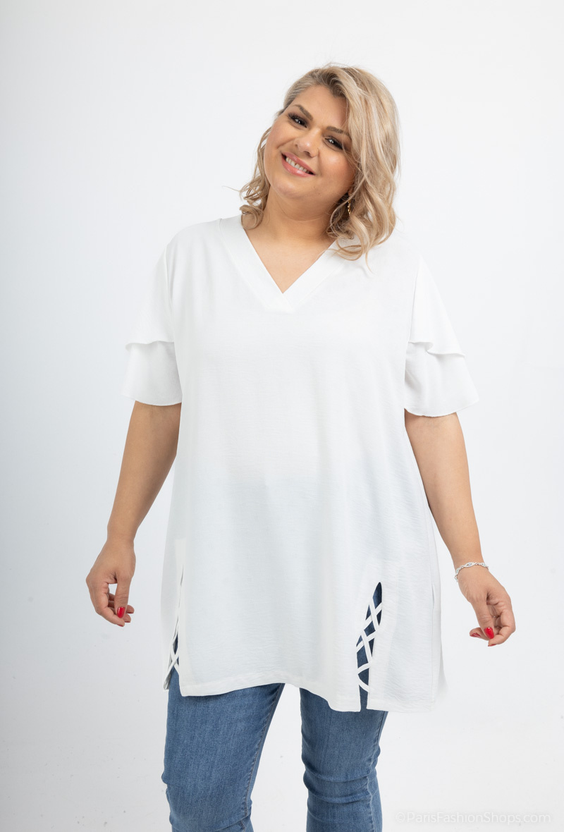 t shirt manche papillon blanc