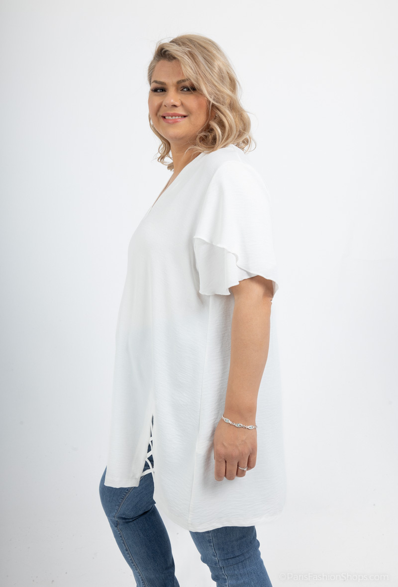 t shirt manche papillon blanc
