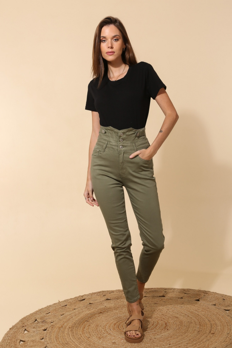 jeans kaki taille haute