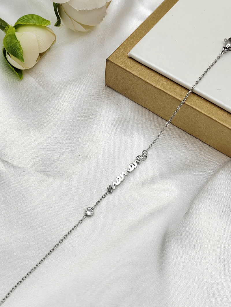 bracelet en acier inoxydable avec écriture "maman"