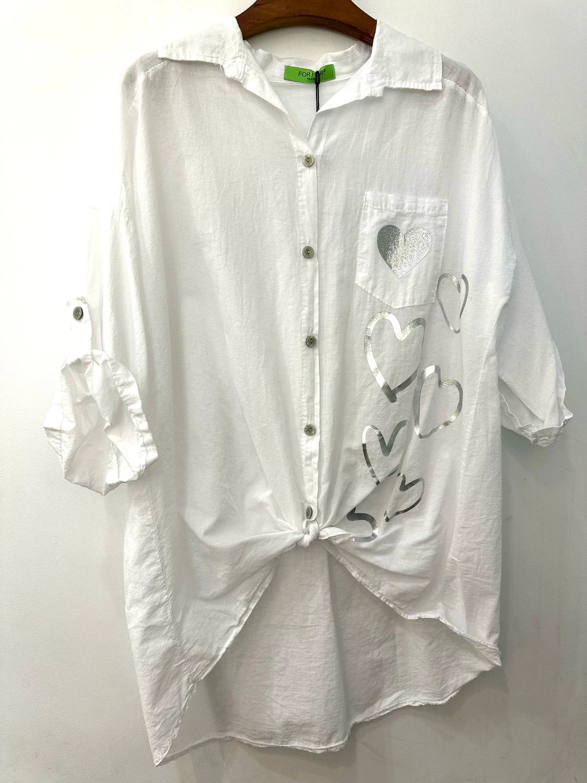 chemise blanche coeur argent