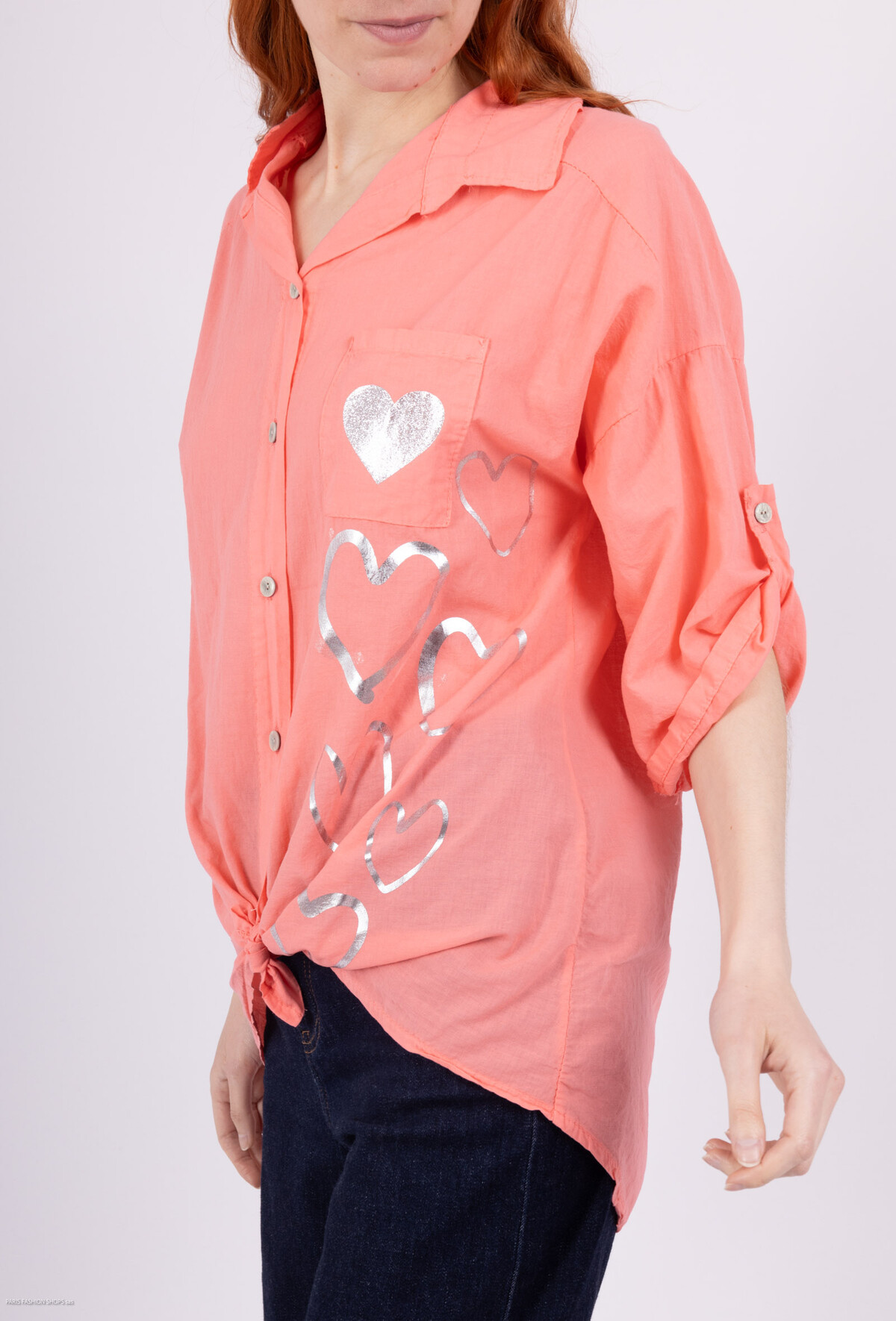 chemise rose coeur argent