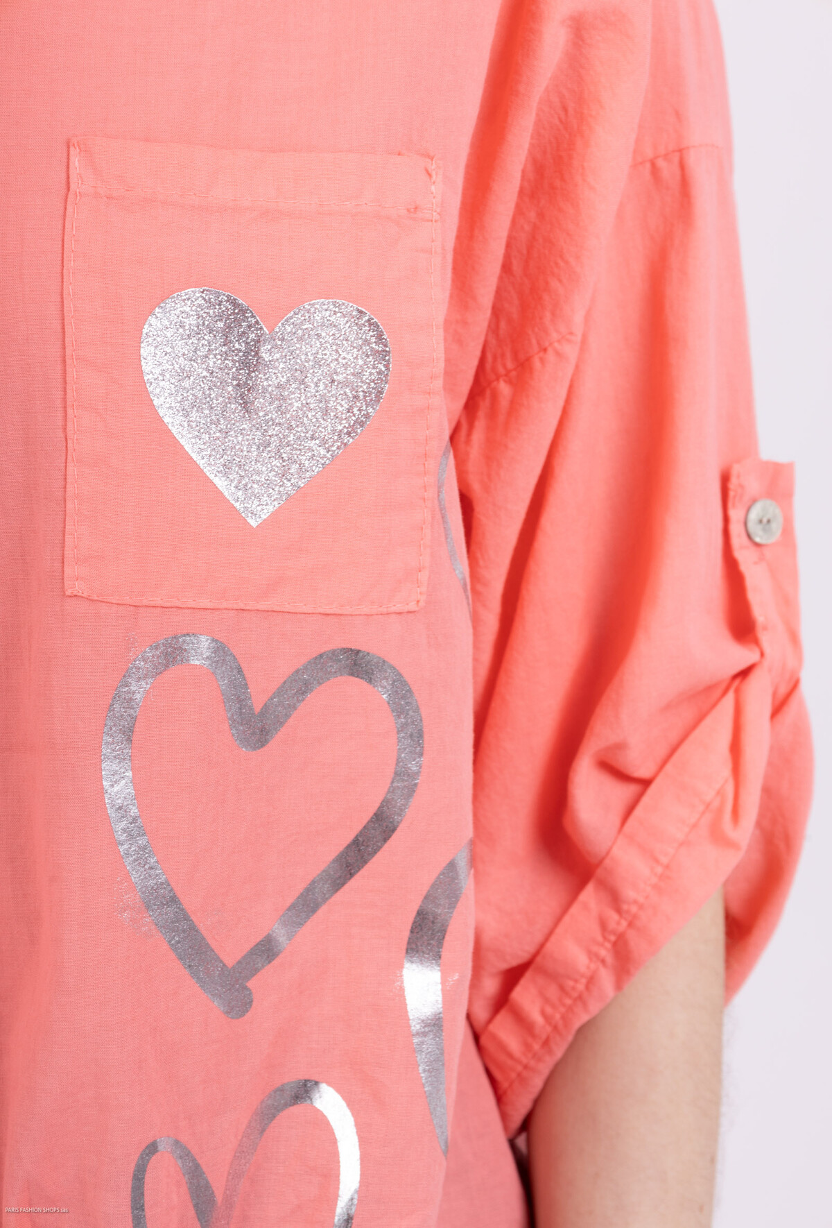 chemise rose coeur argent