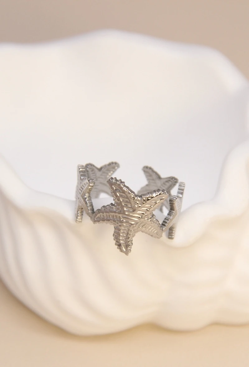 bague étoile de mer en couleur argent