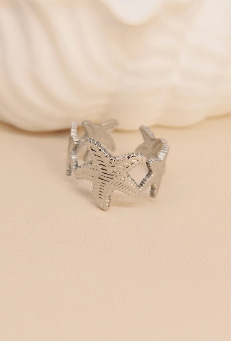 bague étoile de mer en couleur argent