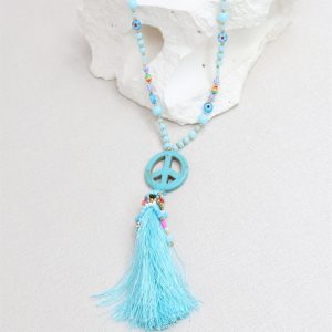 sautoir bleu peace and love