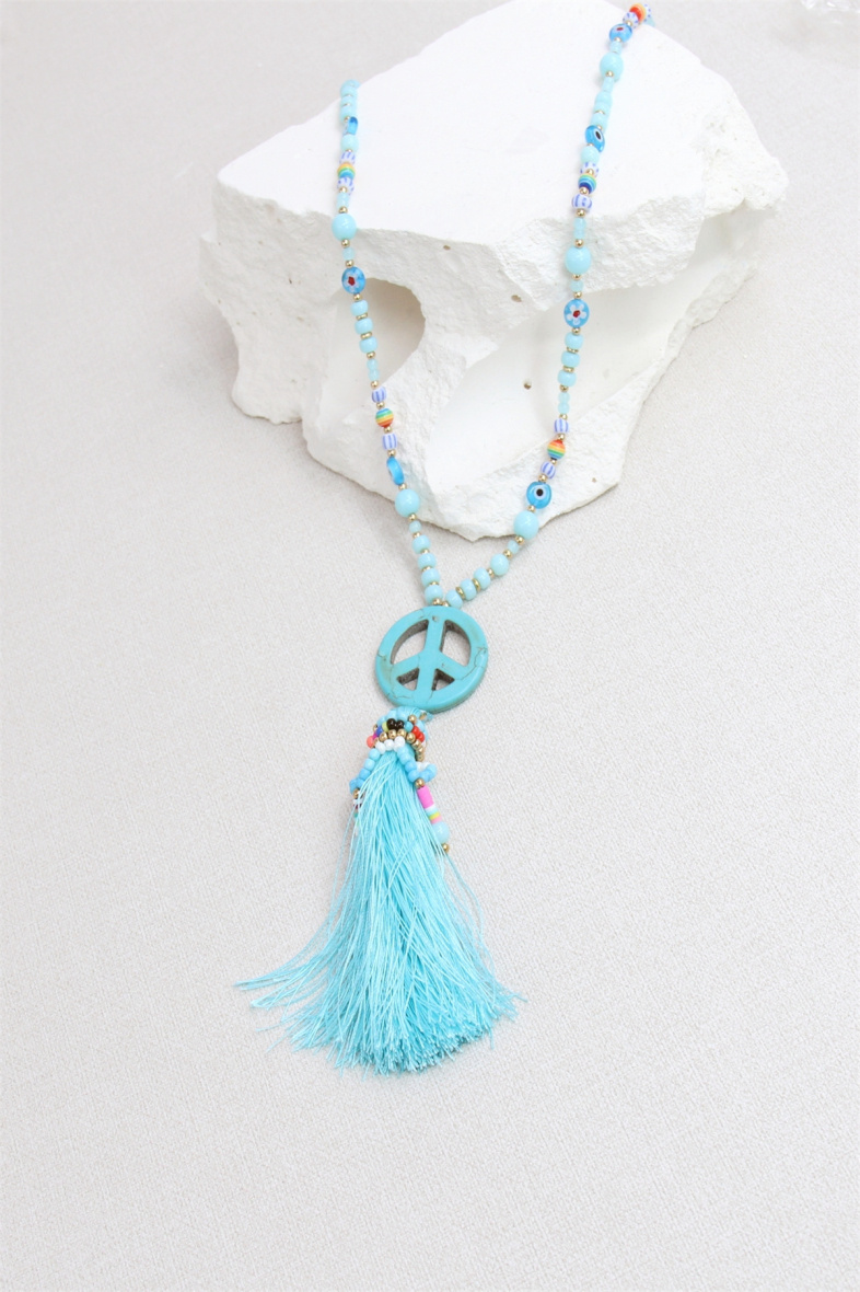 sautoir bleu peace and love