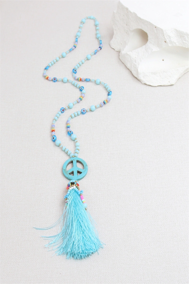 sautoir bleu peace and love