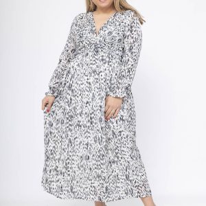 Robe Longue Blanche Femme Doublée – Motif Léopard Noir et Fils Argentés