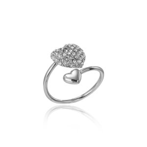 Bague Ajustable Double Cœur Brillante en Acier Inoxydable