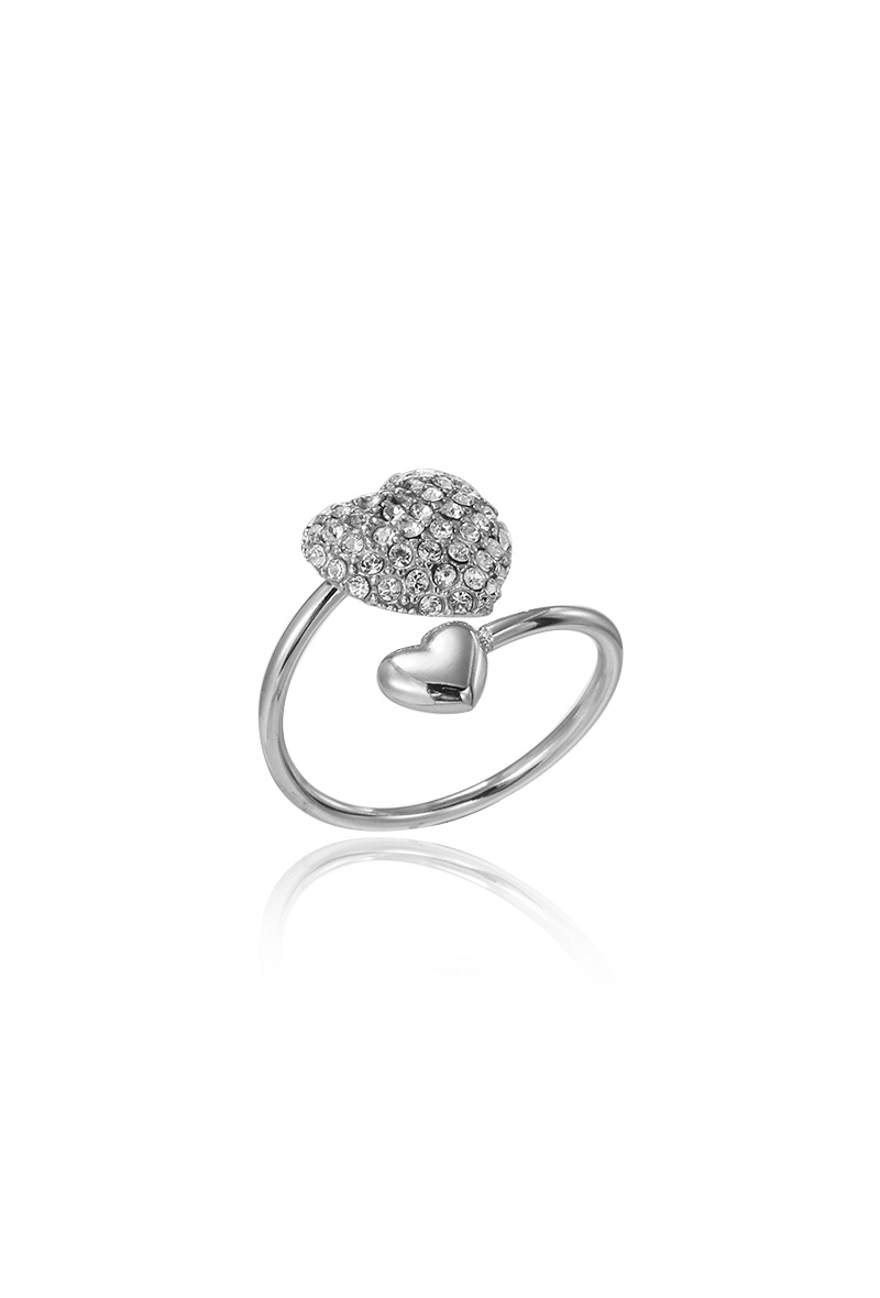 Bague Ajustable Double Cœur Brillante en Acier Inoxydable