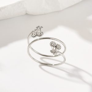 Bague Ouverte Gourmette Cerise et Cristaux Acier Inoxydable
