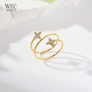 Bague Ajustable Finesse Deux Étoiles Scintillantes Acier