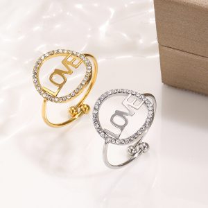 Bague “LOVE” en Acier Inoxydable avec Strass – Doré ou Argenté