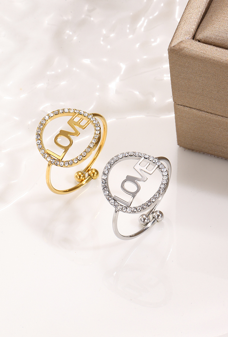 Bague “LOVE” en Acier Inoxydable avec Strass – Doré ou Argenté
