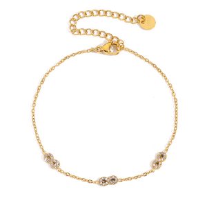 Bracelet Chaîne Fine Infini Strass en Acier Inoxydable Doré