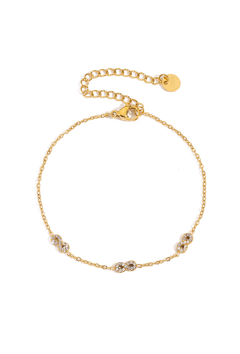 Bracelet Chaîne Fine Infini Strass en Acier Inoxydable Doré