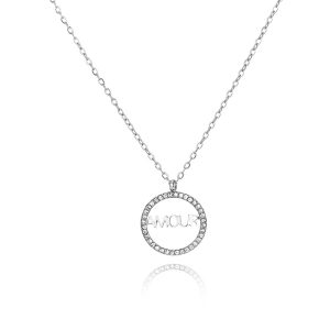 Collier Argenté “Amour” Rond en Acier Inoxydable avec Strass
