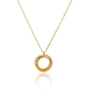 Collier Doré Double Anneau Strass – Acier Inoxydable