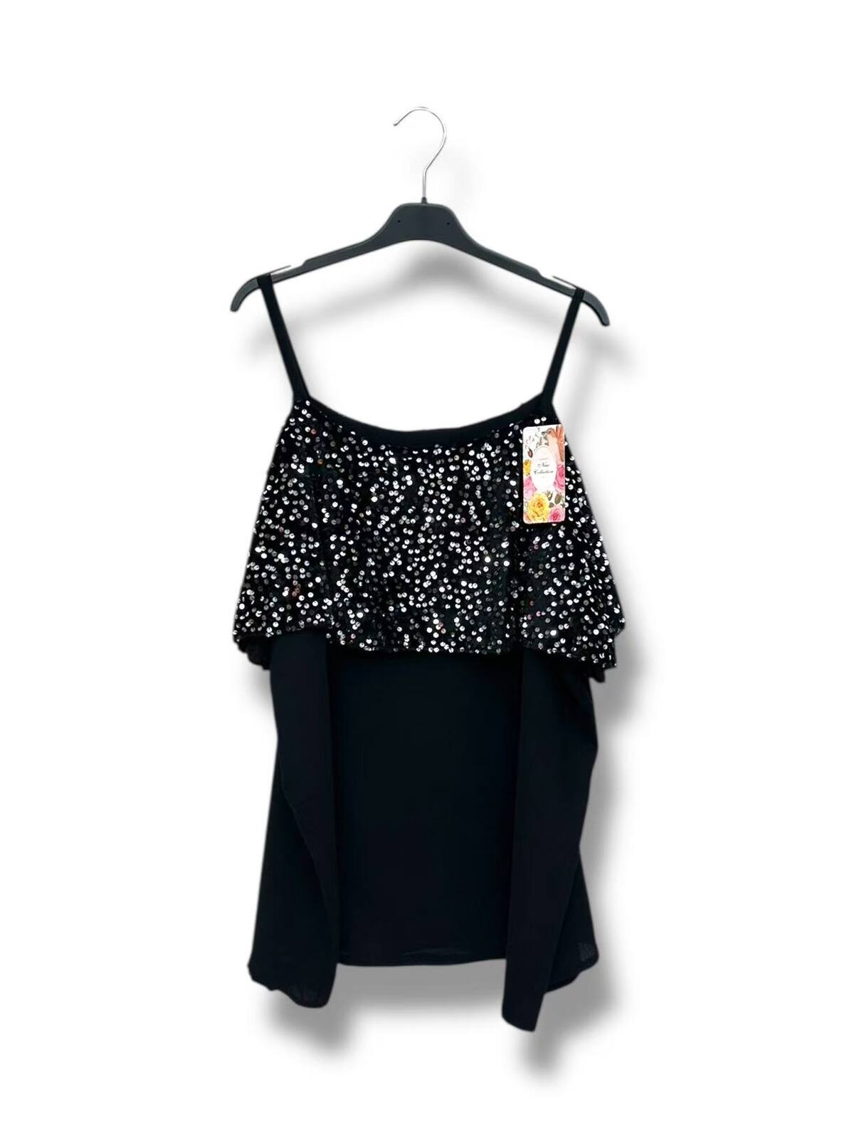 Débardeur Sequins Noir & Argent | Haut de Fête Glamour