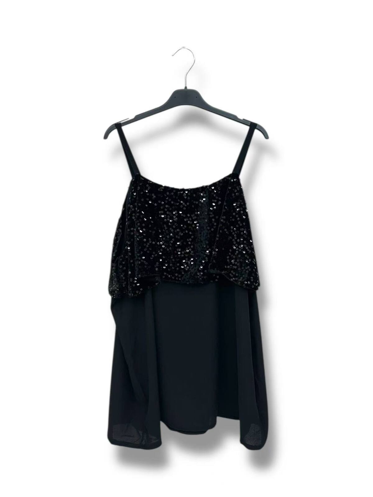 Débardeur Sequins Noir & Argent | Haut de Fête Glamour