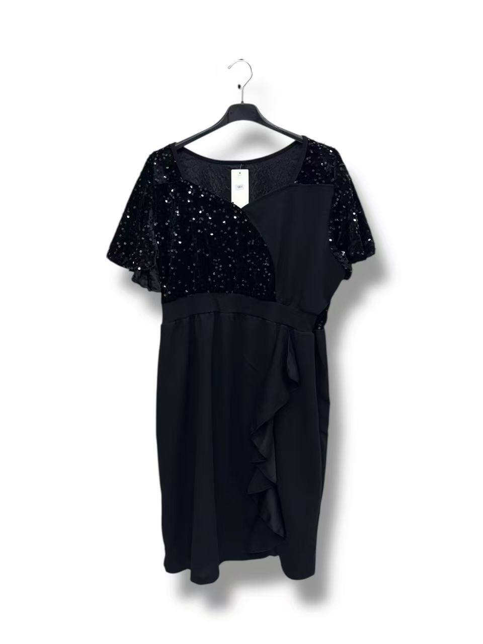 Robe de Soirée Courte Noire Effet Velours et Sequins