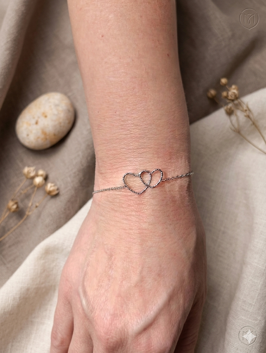 bracelet coeur entrelacés en argent en acier inoxydable