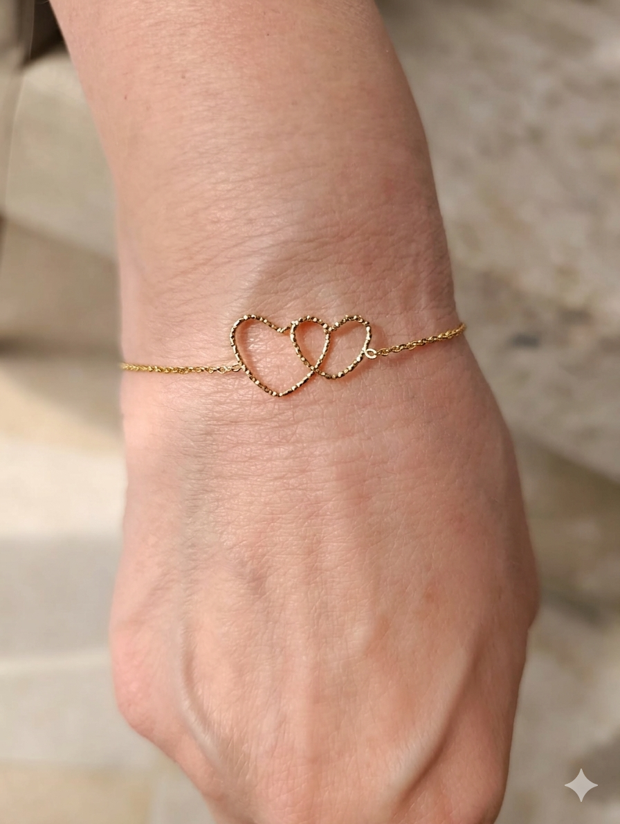 bracelet coeur entrelacés en or en acier inoxydable