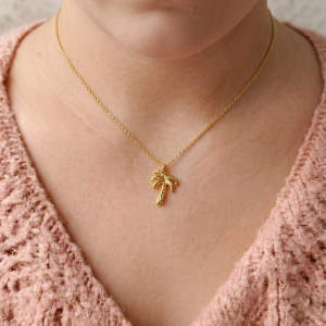 collier en acier inoxydable en or avec palmier