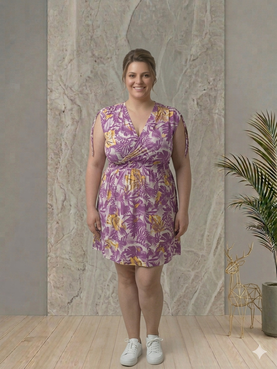 robe magique courte de couleur violette avec feuillage dorée
