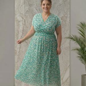 robe longue magique col V couleur bleu turquoise