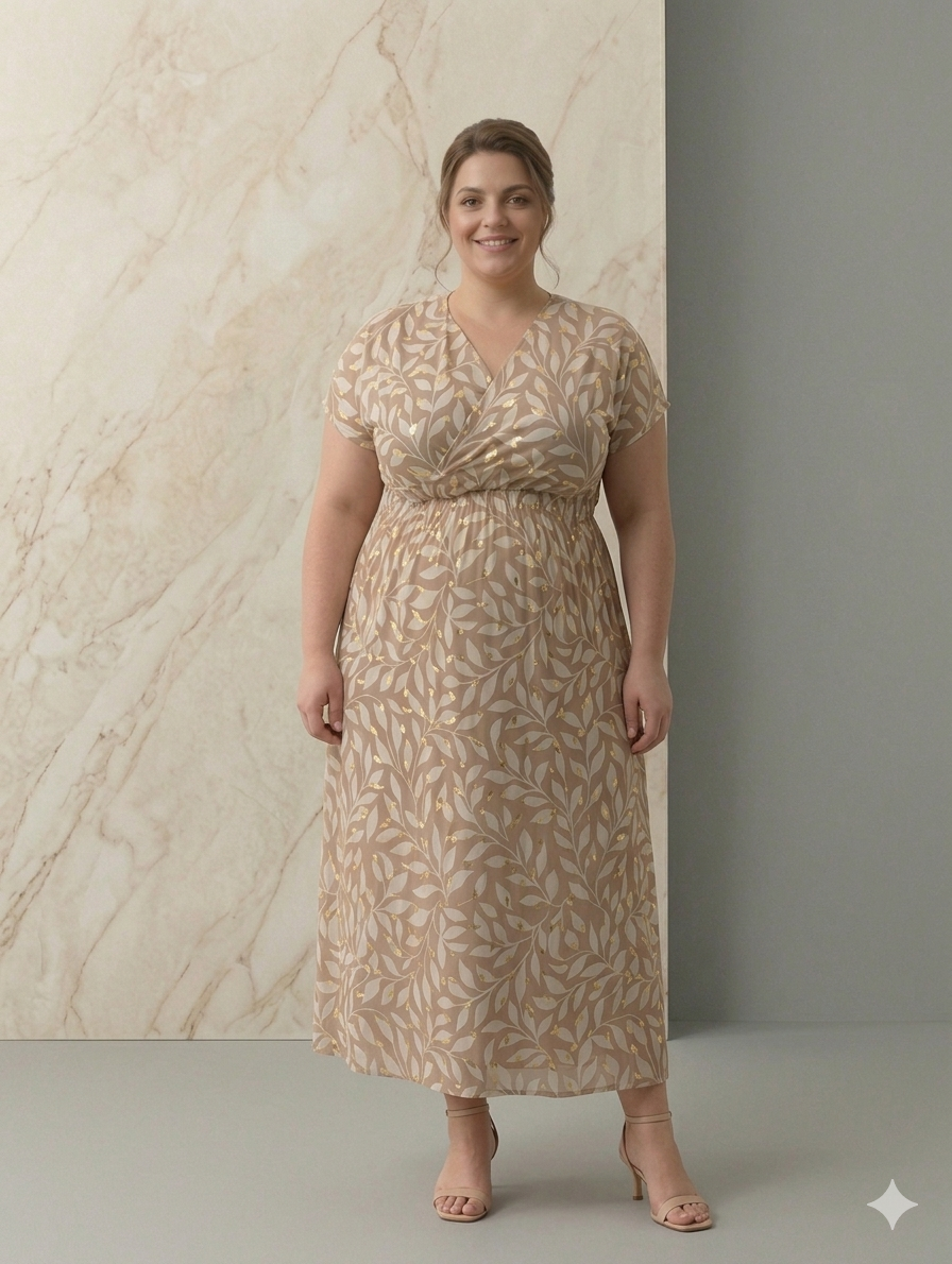 robe longue magique col V couleur beige