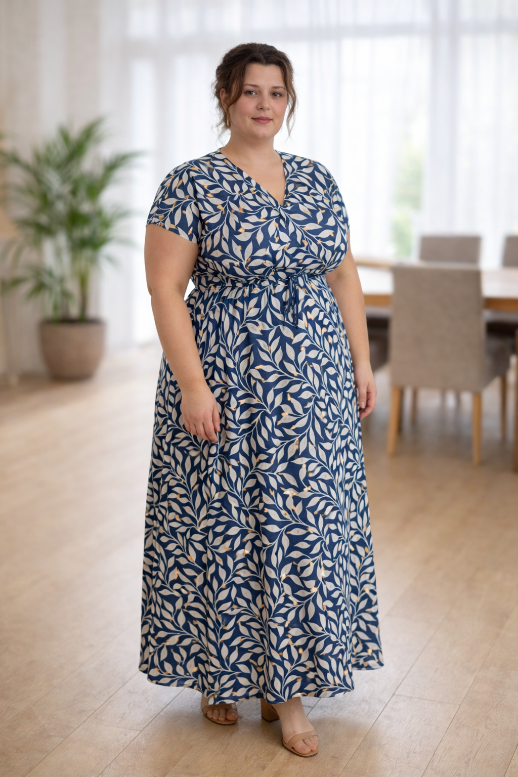 robe longue magique col V couleur bleu marine
