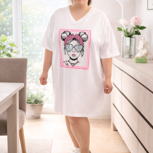 Robe T-Shirt Grande Taille avec Imprimé Fille strass couleur rose