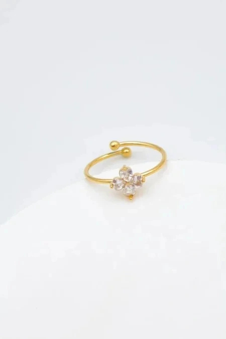 bague en acier inoxydable en or avec 4 pierre en strass