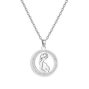 Collier Pendentif Future Maman Femme Enceinte - Acier Inoxydable Argenté