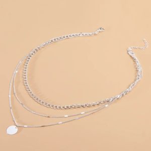 Collier Multi-Rangs Argenté en Acier Inoxydable
